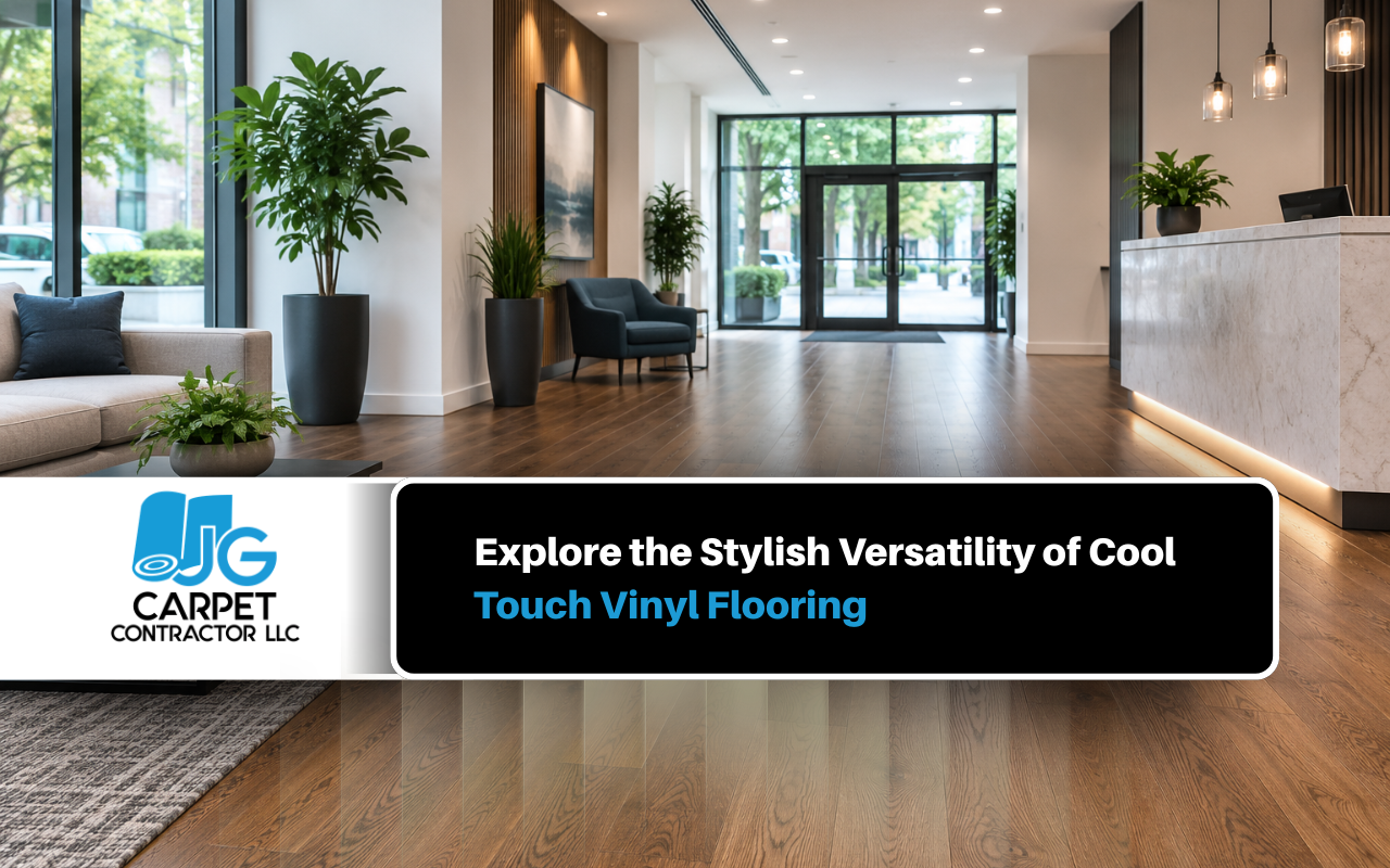 Cool touch vinyl flooring in a bright living room with a comfortable modern design